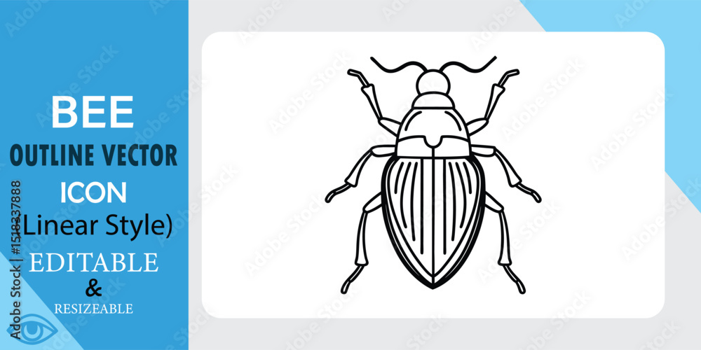 Poster a simple, linear style vector illustration of a bee. black outline on white background. editable and