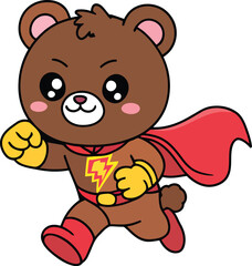 Obraz premium Cartoon Superhero Bear Character Illustration on Background, Cute Animal Mascot with Cape and Lightning Bolt Emblem Design