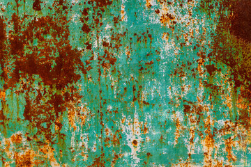 flat rusted sheet metal texture with green paint leftovers