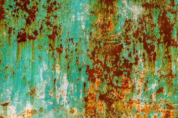 flat rusted sheet metal texture with green paint leftovers