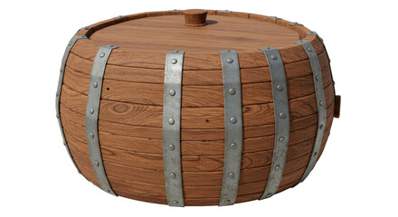 Isolated Wooden Barrel with Metal Straps