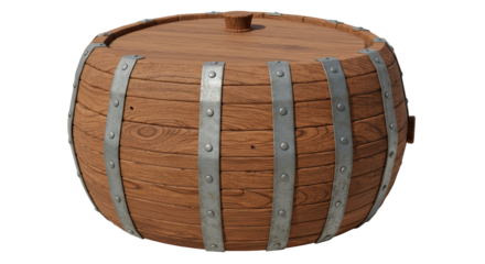 Isolated Wooden Barrel with Metal Straps