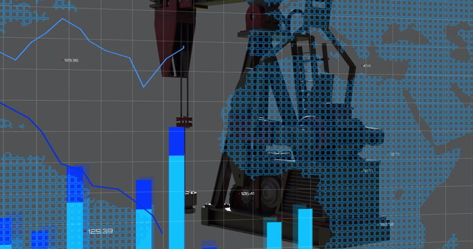 Image of financial graphs over refinery pump