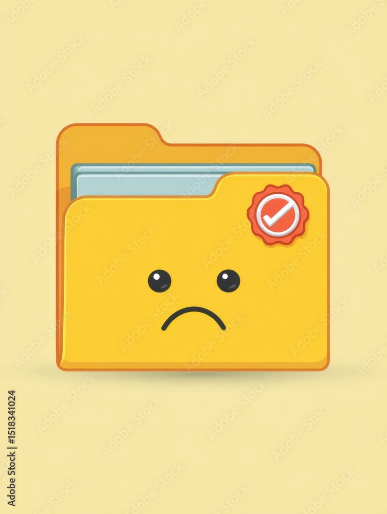 Aufkleber Folder Icon Displaying a Sad Face and Error Badge, Symbolizing Frustration With File Management Issues
