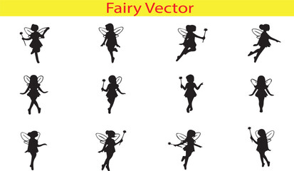 Beautiful Fairy Silhouette on White Background