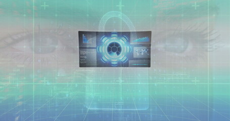 Image of data processing over female eyes