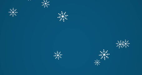 Digital image of snowflakes icons falling against copy space on blue background