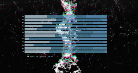 Image of dna, data and graphs on black background