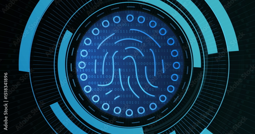 Poster image of fingerprint in processing circle on black background