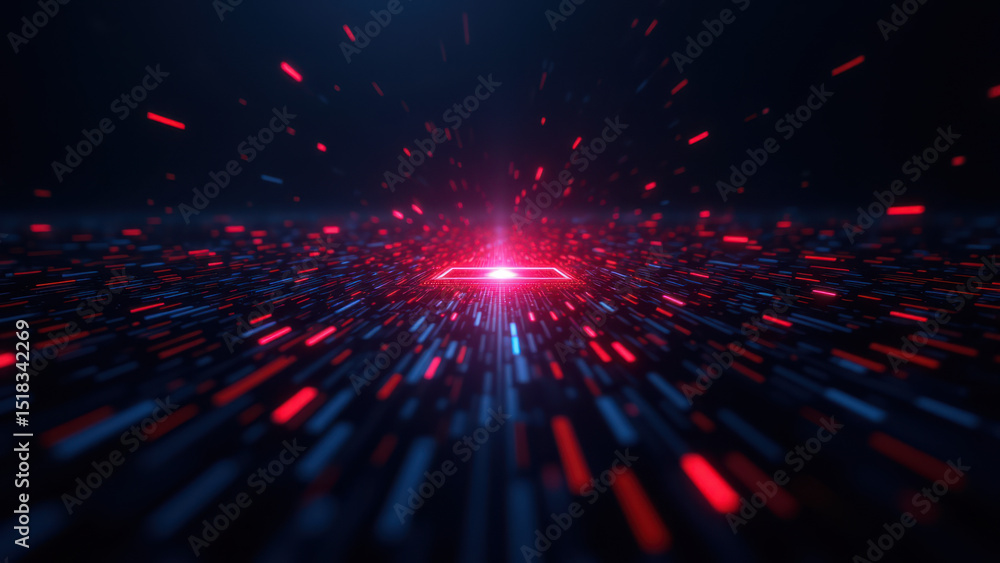 Poster a dynamic digital interface with streaking red lines representing cyber threats.