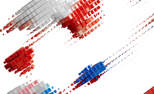 Abstract Red Blue White Cubes Digital Art, 3D Render, Technology Background - Powered by Adobe