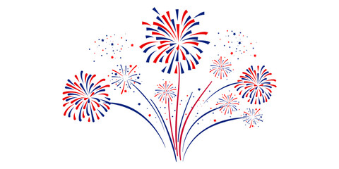 4th july Independence Day fireworks collection .Red, blue fireworks for 4th of July . Fourth of July elements . United States of America celebration firecrackers set. USA exploding fireworks . 