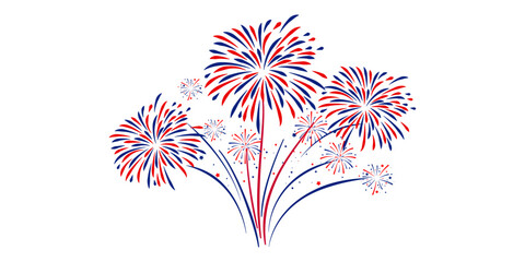 4th july Independence Day fireworks collection .Red, blue fireworks for 4th of July . Fourth of July elements . United States of America celebration firecrackers set. USA exploding fireworks . 