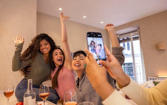 Capturing joyful moments with friends indoors