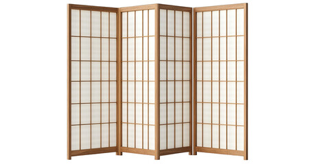 Light-brown wooden room divider with white panels