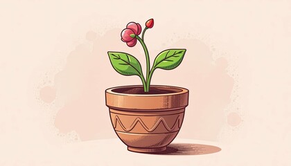 Charming Potted Plant with Blooming Flower Home Interior Digital Artwork Cozy Ambiance Close-Up Gardening Aesthetics