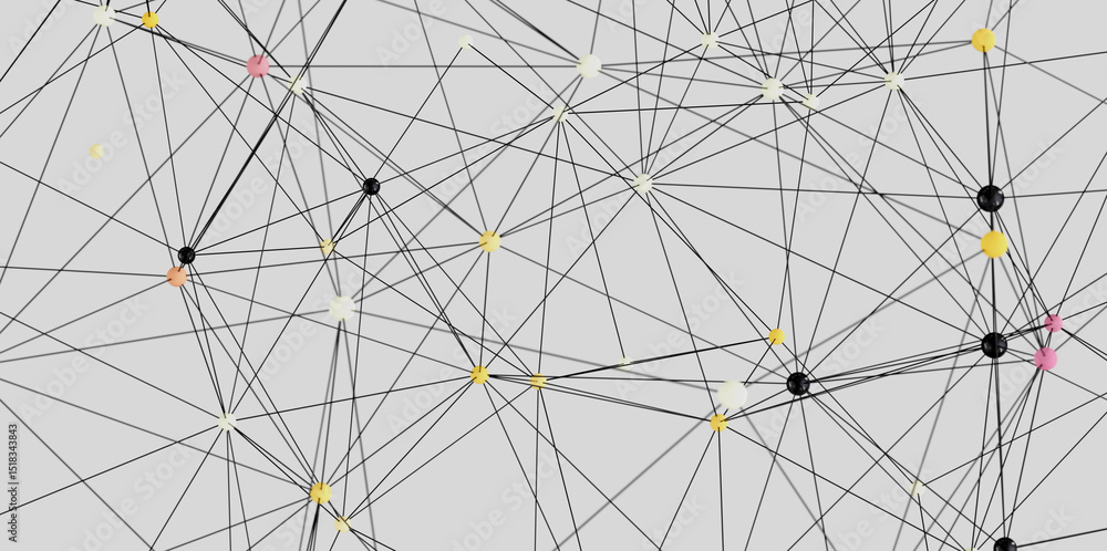 Poster Stock photo of abstract network connection with colorful dots and lines.  Great for technology, communication, and connection concepts.