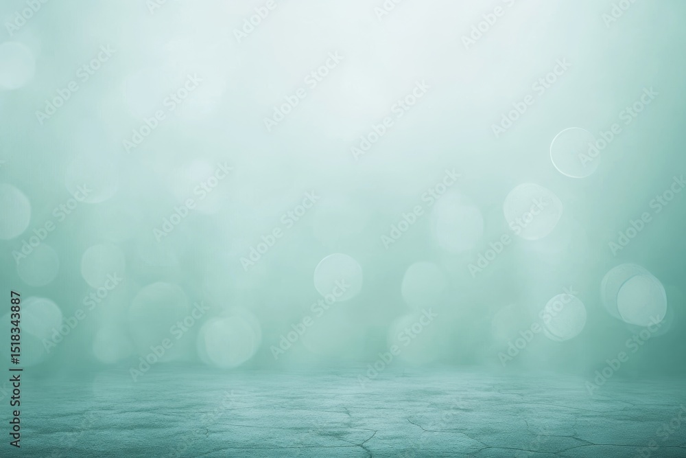 Poster serene abstract teal green blurred background with light bokeh circles and textured layer effects