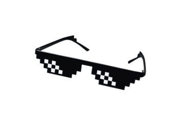 Real 3d pixel art thug glasses like design vector illustration isolated on transparent png background. Mock up template.
