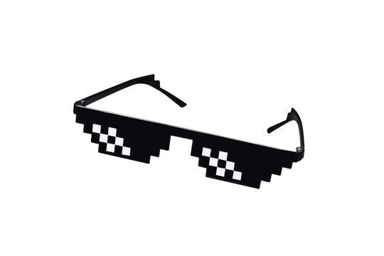 Real 3d pixel art thug glasses like design vector illustration isolated on transparent png background. Mock up template.
