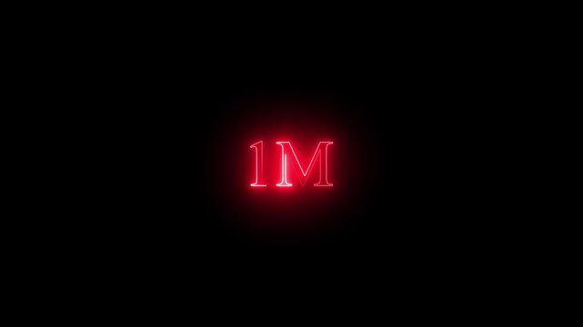 1m one million neon glowing text animation on black background