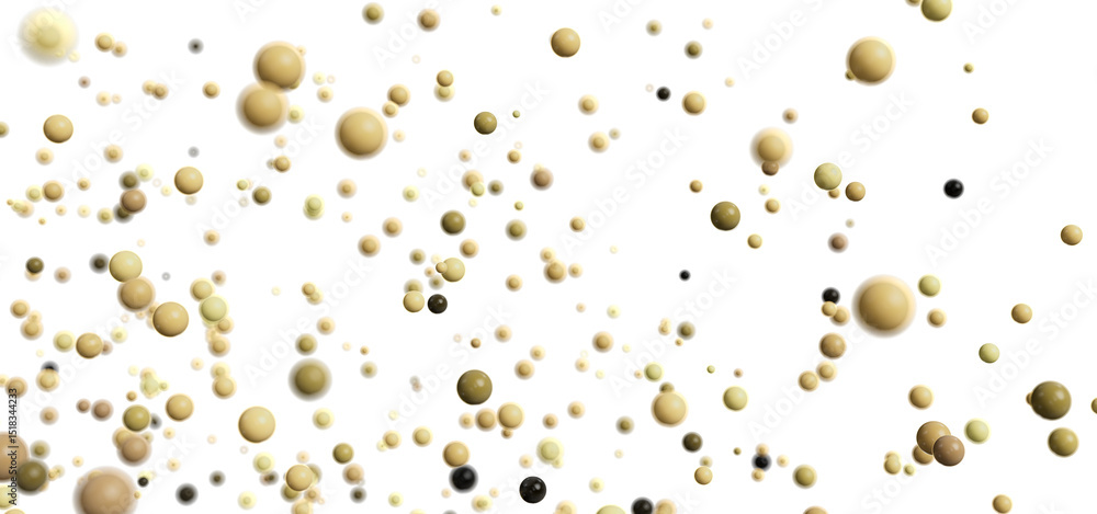 Poster Abstract image of many beige and brown spheres floating on a white background. Perfect for design projects.