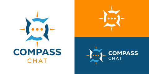 Creative simple compass chat logo template. Compass with bubble chat logo design vector illustration. © Hi_std