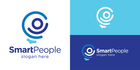 Creative smart people logo template. Abstract lightbulb with people logo design vector illustration.