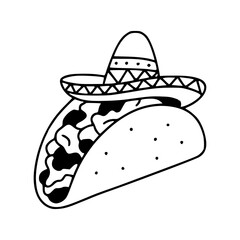 festive taco with sombrero illustration