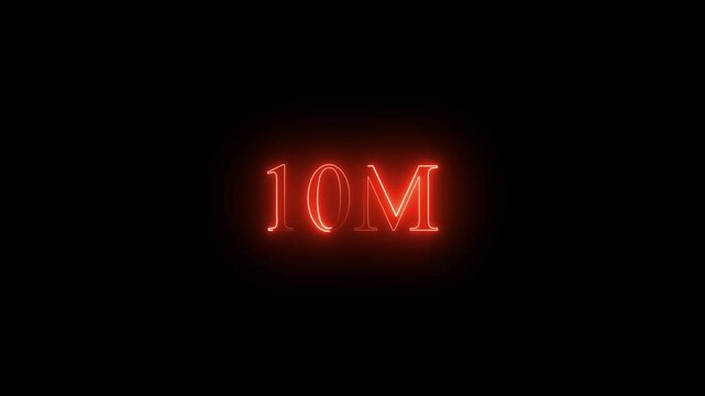 10m ten million neon glowing text animation on black background