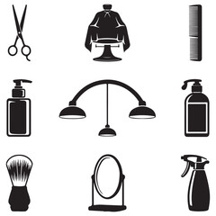 Premium Barber Shop Tools Vector Collection &ndash; Scissors, Combs, Razors & Spray Bottles in Silhouette Style . Thank You .