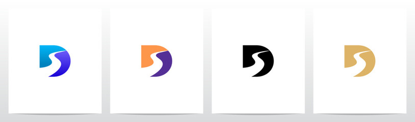 Road River Cutting Negative Space Letter Logo Design D