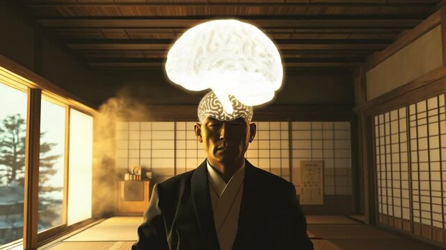 Thoughtful Samurai Meditates with Enlightened Mindset