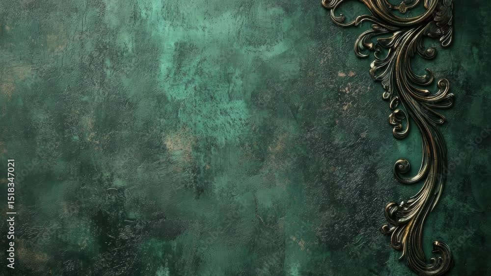 Poster a close-up shot of a green wall with a gold frame, perfect for use in interior design or architectur