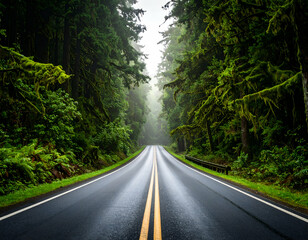 Obraz premium empty highways covered in moss and trees 