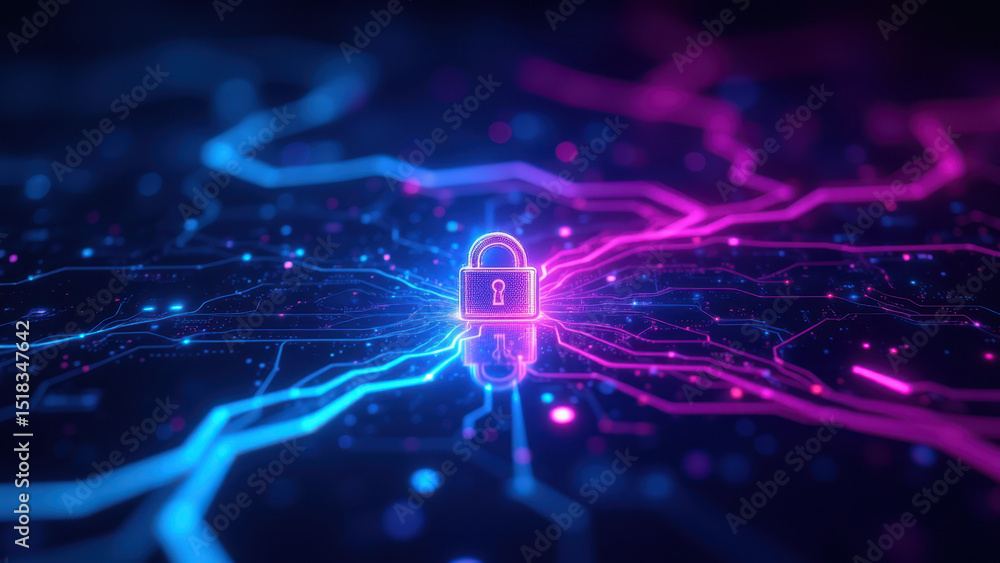 Aufkleber an artistic representation of internet security featuring a vibrant digital network with a central p