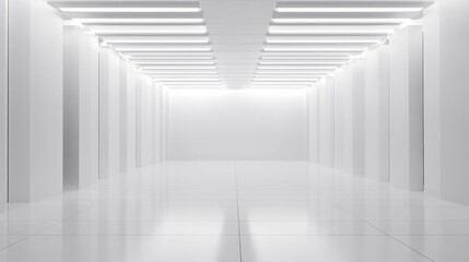 Obraz premium Modern Minimalist Bright Clean Hallway Interior with Polished Tile Flooring and White Walls