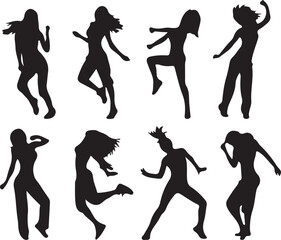 vector silhouettes of dancing girls