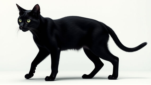 A stylized image of a black cat, emphasizing its sleek form and mysterious nature, suitable for Halloween or other themed content.