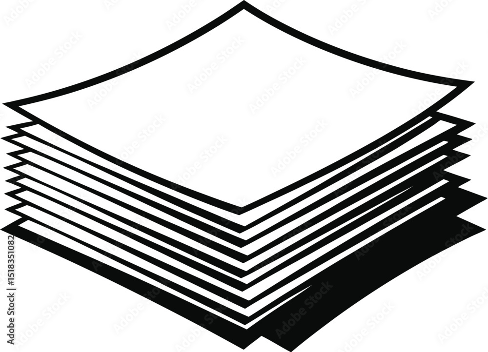 Aufkleber a monochrome illustration of a stack of paper sheets with a shadow on a plain white background