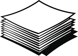 A monochrome illustration of a stack of paper sheets with a shadow on a plain white background