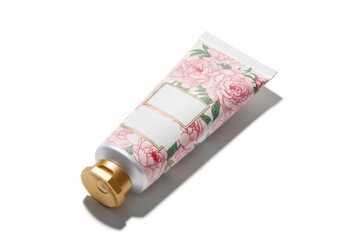 Floral peony design hand cream tube mockup