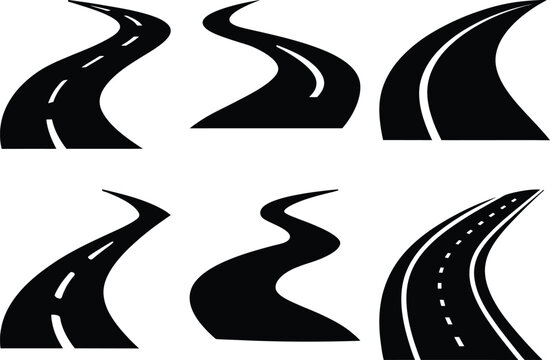 Stylized black road clip art on white background showcasing different perspectives