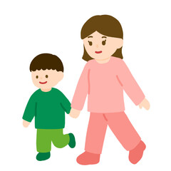 仲良く歩くお母さんと男の子