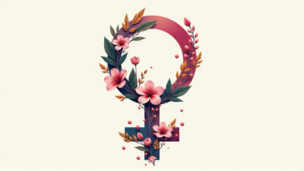 A stylized image of the female symbol, creatively integrated with elements representing strength, resilience, and progress.