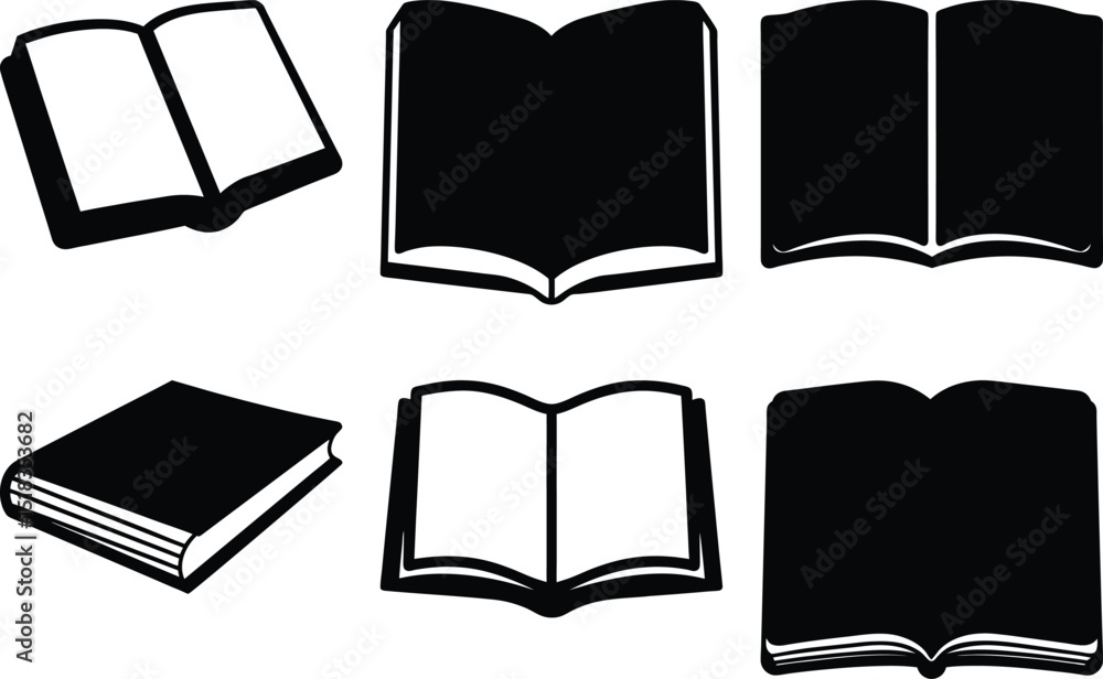 Poster black and white vector image compilation featuring various open and closed books