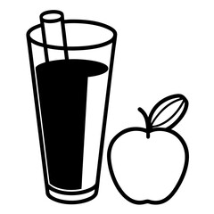 glass of juice and apple line art 