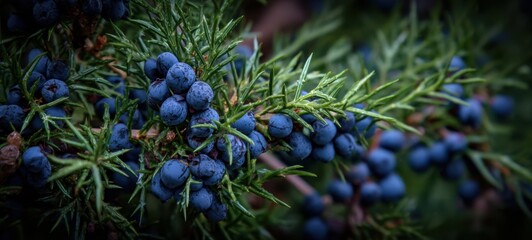 The Juniper Berries Nestled Amongst Lush Green Foliage Under Soft Light