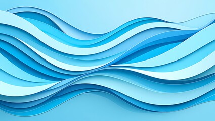 Obraz premium Abstract Ocean Waves Layered Paper Design, Blue Hues, Fluid Curves