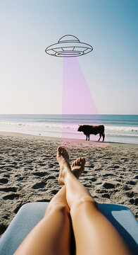 Beachgoer witnesses UFO beam abducting cow on sandy shore